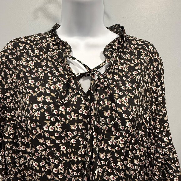 Liumilac Ditsy Floral Midi Dress Prairie Peasant Boho Dark Romantic Black Size X - Picture 2 of 12